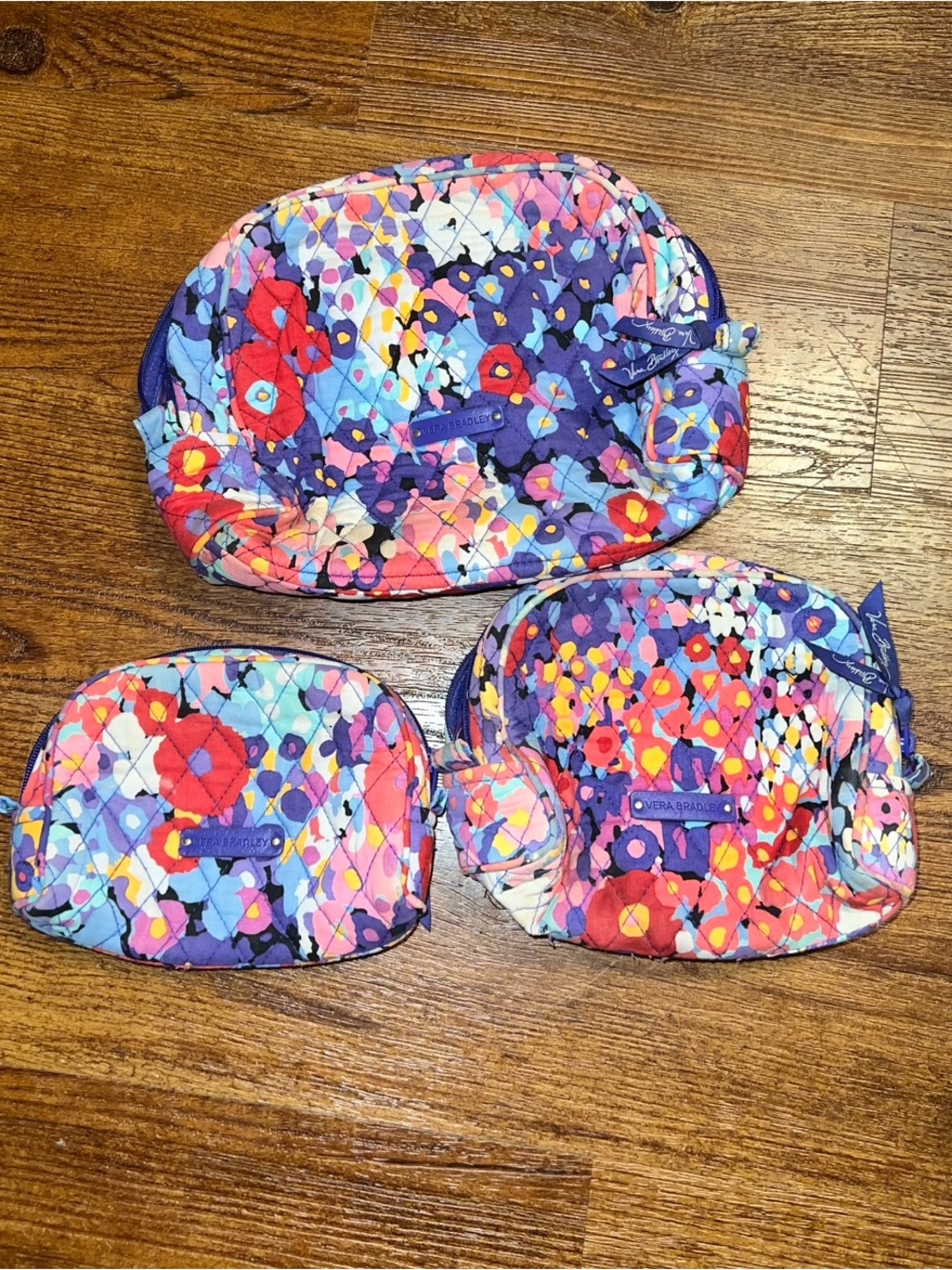 Vera Bradley Impressionista Quilted Makeup Cosmetic Travel Bag Set 3pc Retired